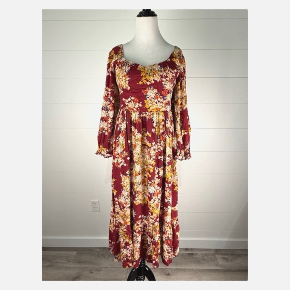 New Skies are Blue Tiered Peasant Dress Women S 4 6 Floral Boho Cottagecore Midi - Picture 1 of 11
